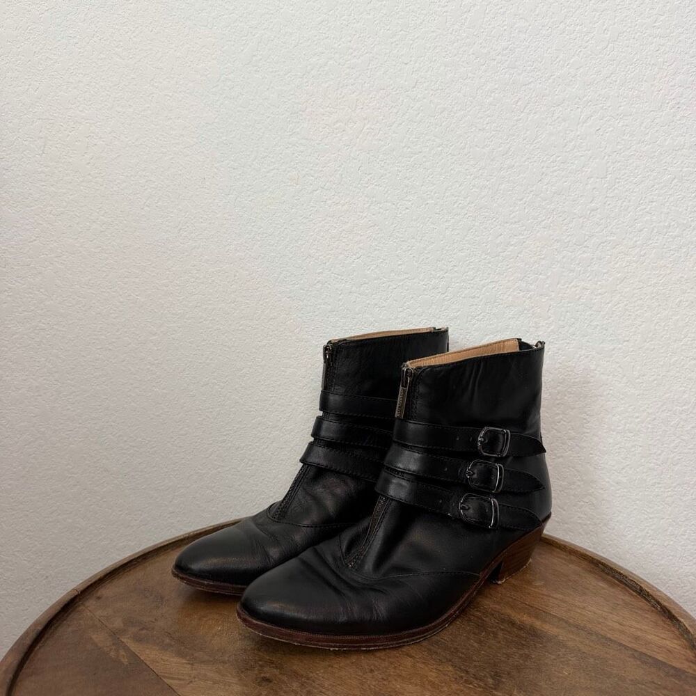 Modern Vice Jett Classic Black Leather 3-Strap Ankle Boots Women's Size 6.5